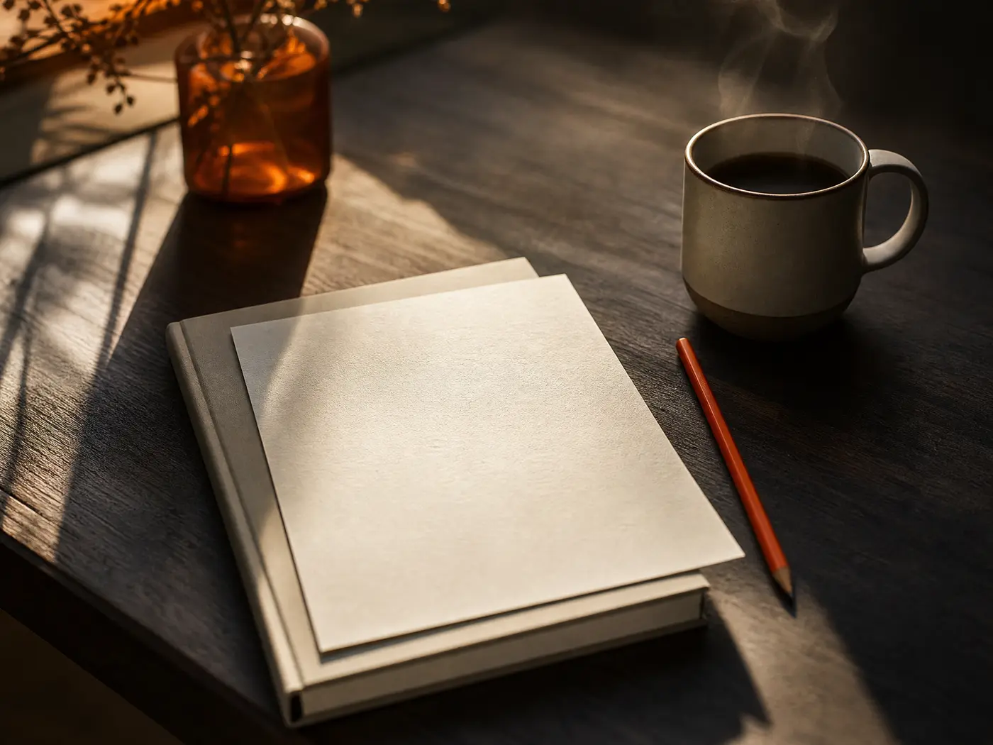 A single printed page and a cup of coffee on a desk in early morning light